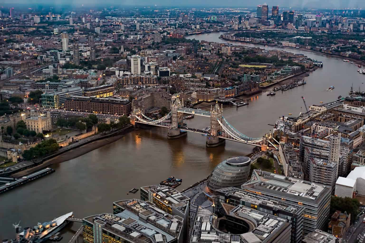  A picture of Tower Bridge viewed from the London Shard 