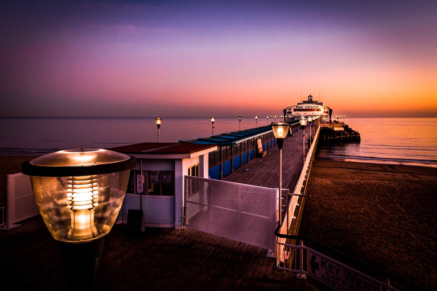  Bournemouth Pier with striking twilight colours after the sun has just set 