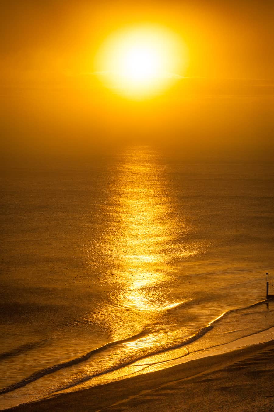  A picture of the sun, sea and beach all illuminated by a lovely bright warm vibrant golden sun 