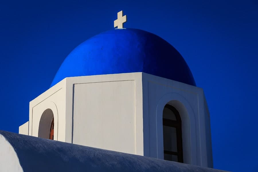  Blue domed church roof, Santorini, Greece 