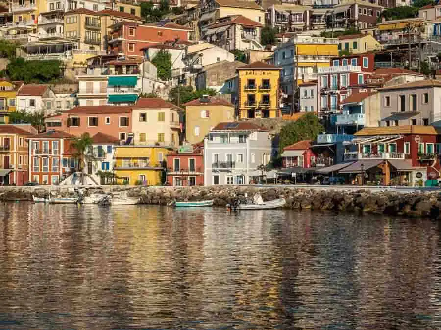 The buildings of Parga at sunrise by Rick McEvoy