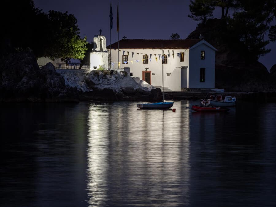 Panagia Church reflections at night