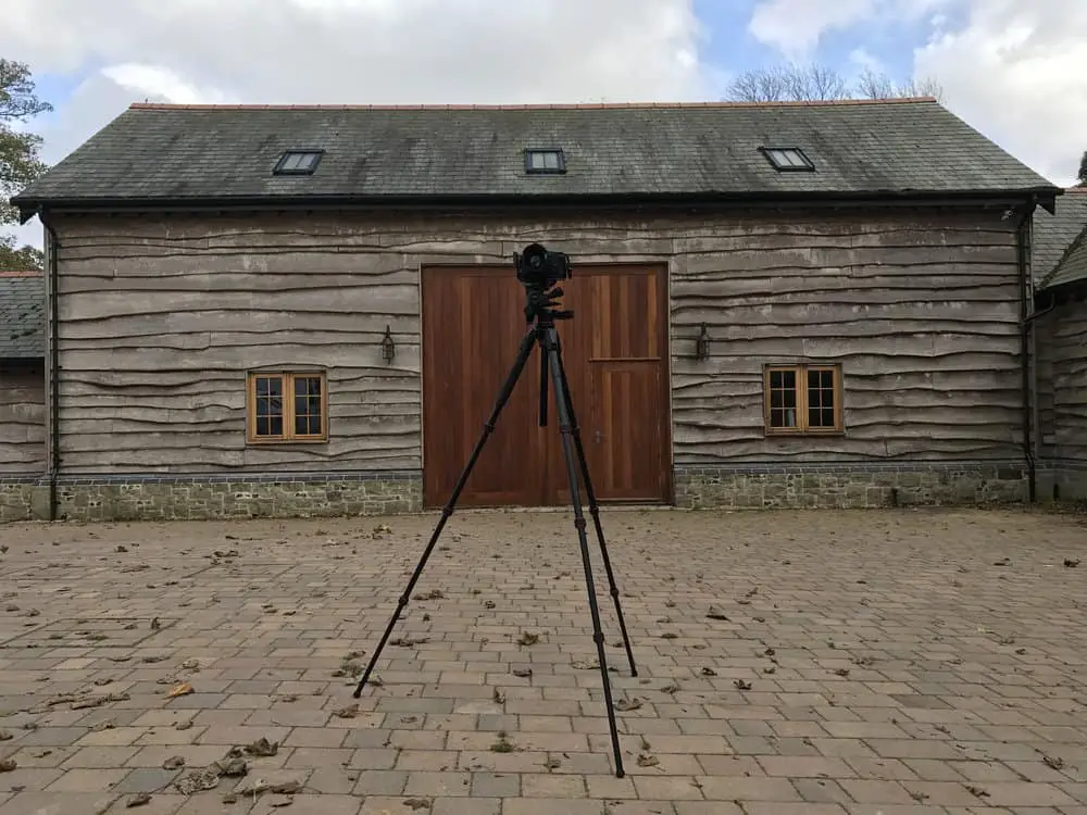 Manfrotto tripod on location on an architectectural photography shoot, Dorset