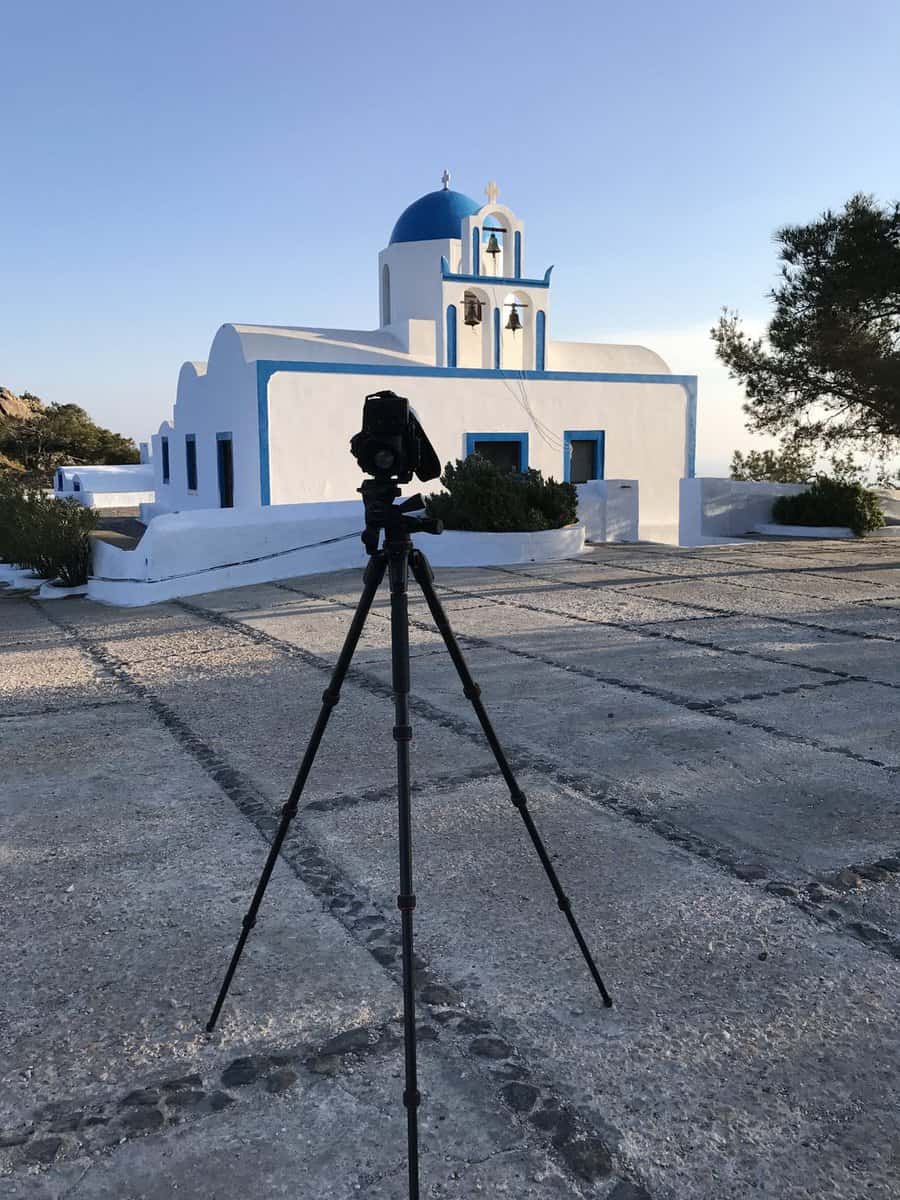 Manfrotto 190 Go tripod on location in Santorini