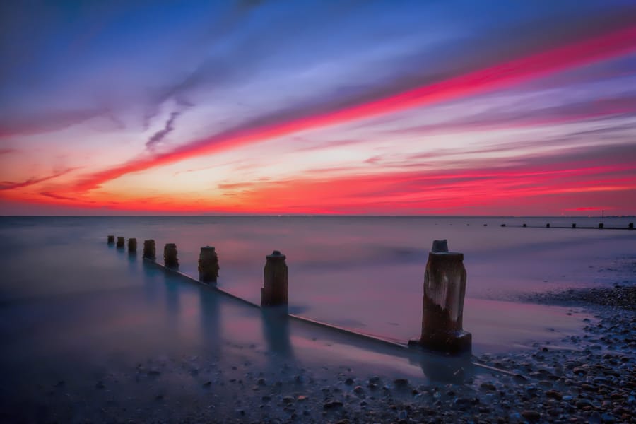 Sunset colours on the beach at Bracklesham Bay