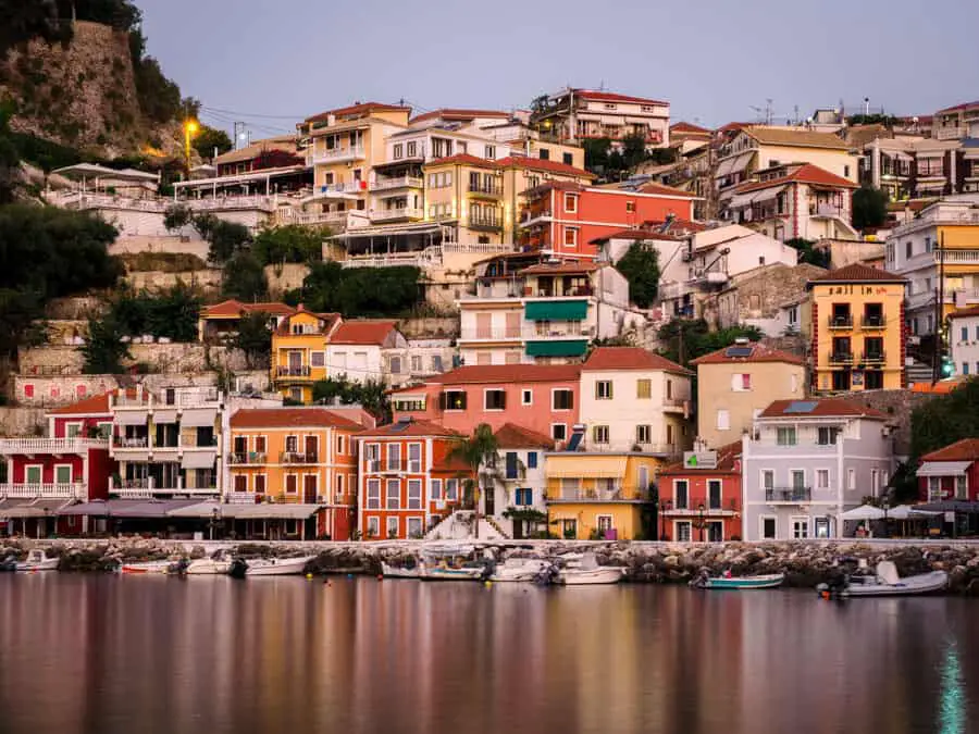 The famous buildings of Parga in morning sunshine.JPG
