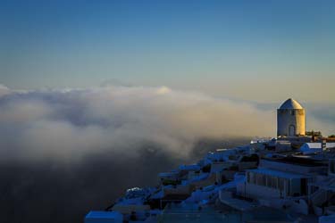 Images of Santorini – windmill at sunrise in Imerovigli