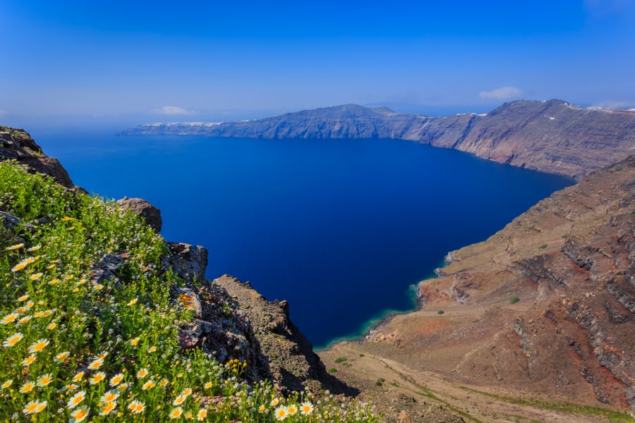 View from Skaros Rock looking towards Oia and the caldera