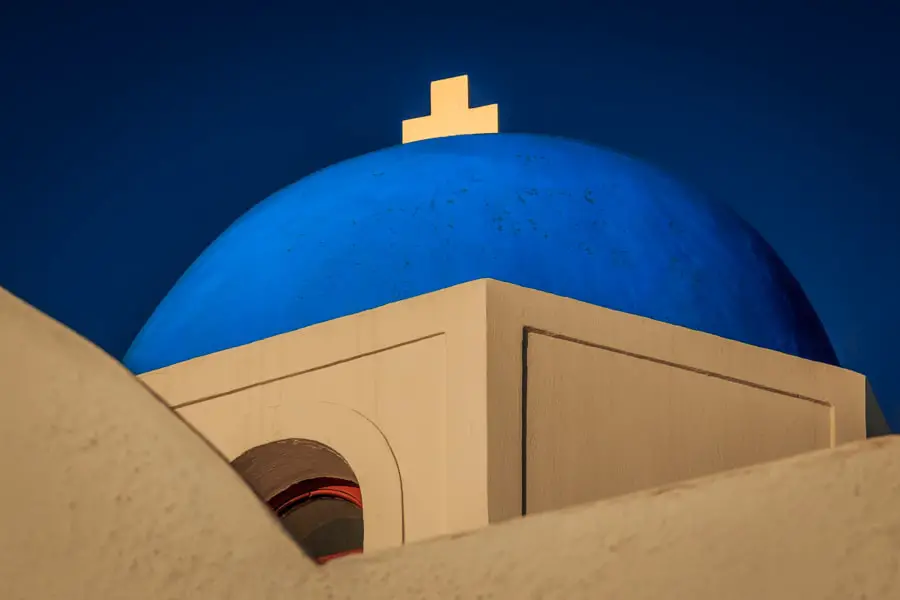 The blue domed roof of the Greek Church Ekklisia Profitis Ilias