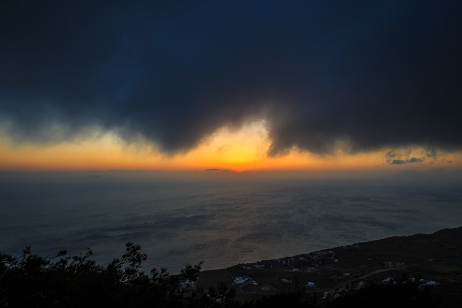 Sunrise clouds viewed from the top of the caldera of Santorini